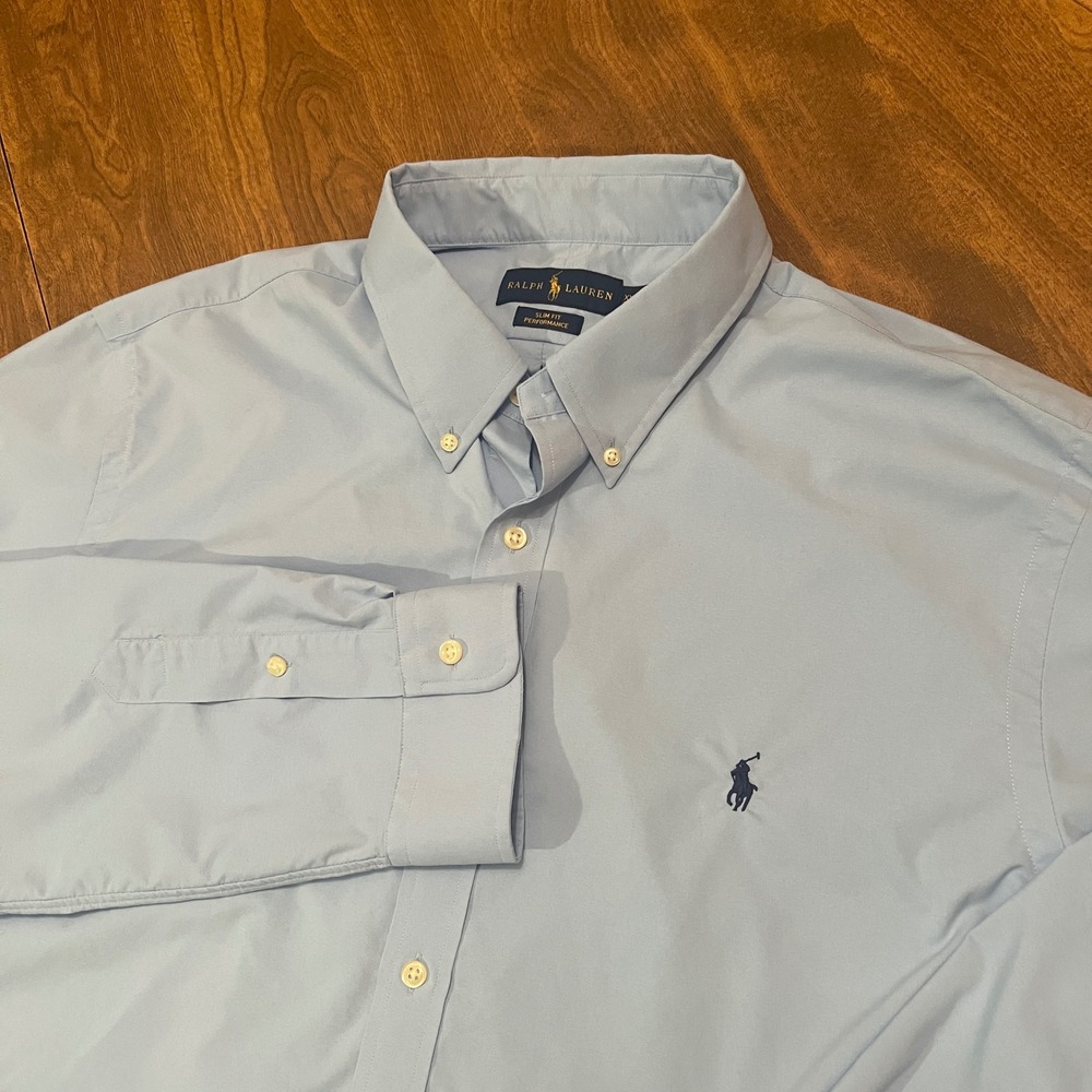 Polo Ralph Lauren Slim Fit Performance Shirt Mens XXL Light Blue Button Down - Picture 7 of 16